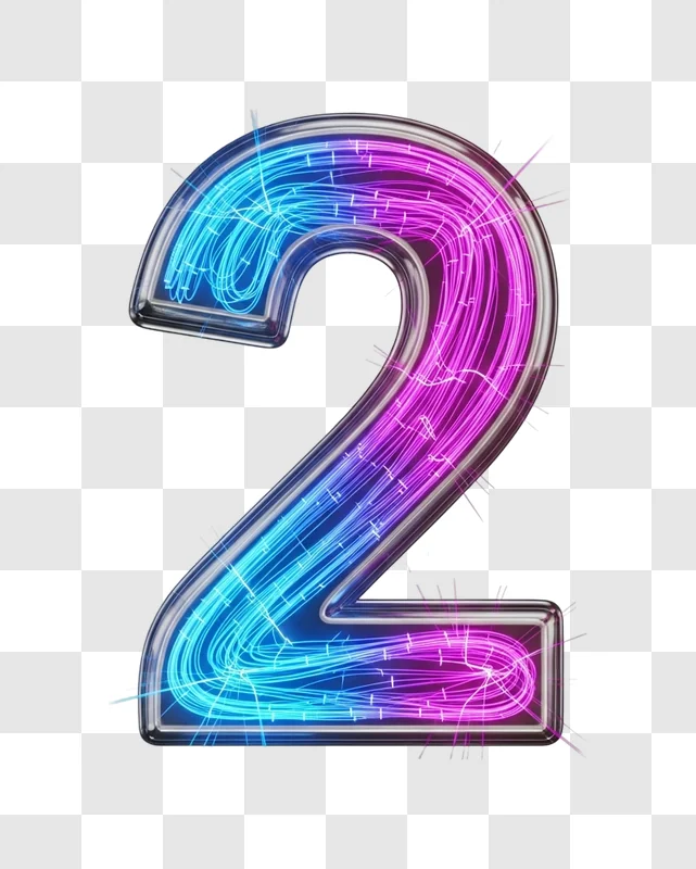 large colorful neon number two