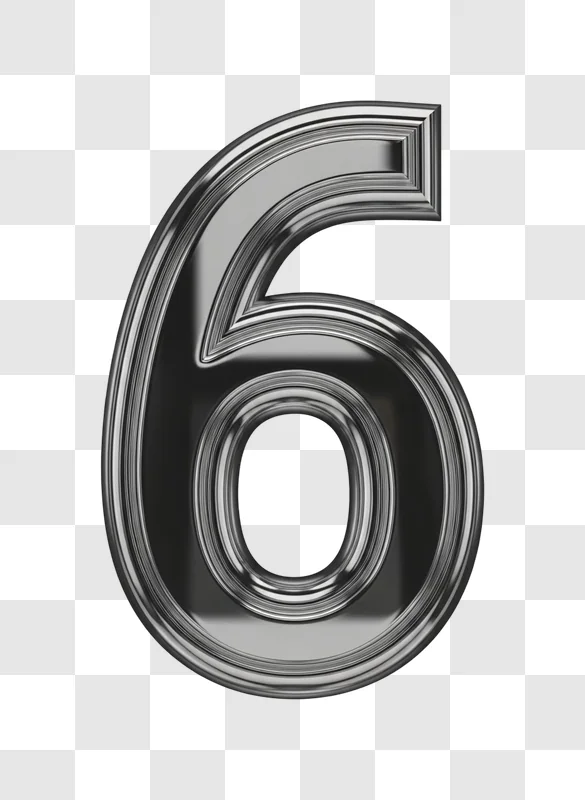 large metallic number six closeup