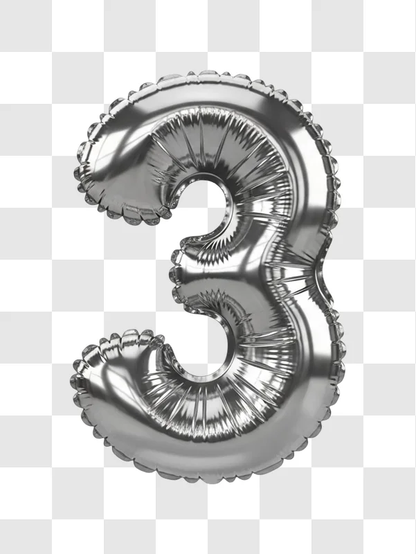large silver number three balloon