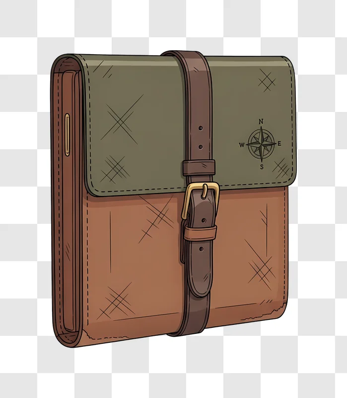 leather satchel with compass and strap