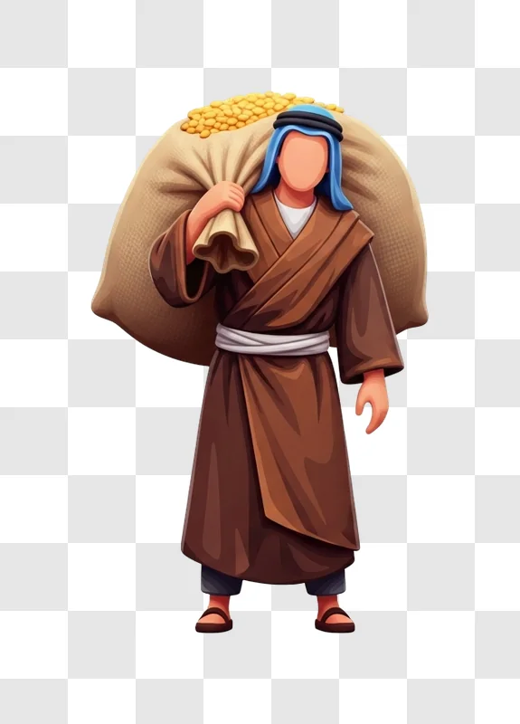 man carrying large sack of gold