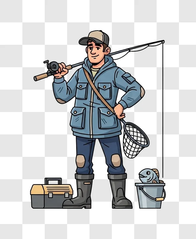 man holding fishing rod and net