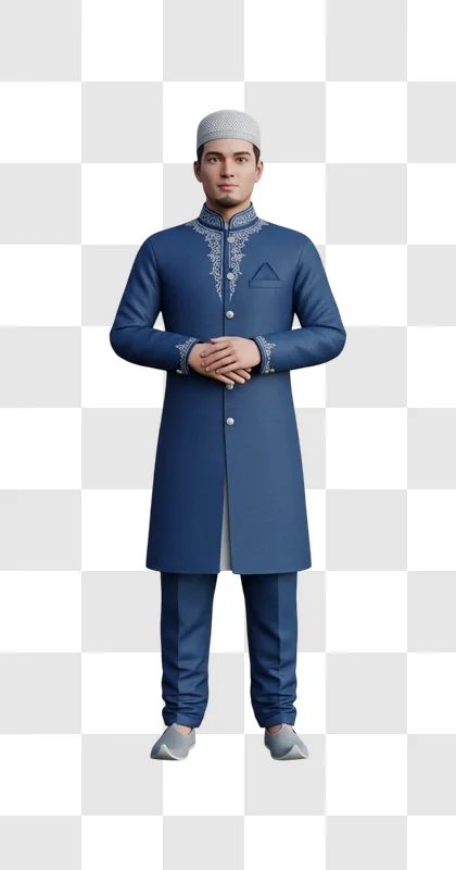man wearing traditional blue kurta outfit