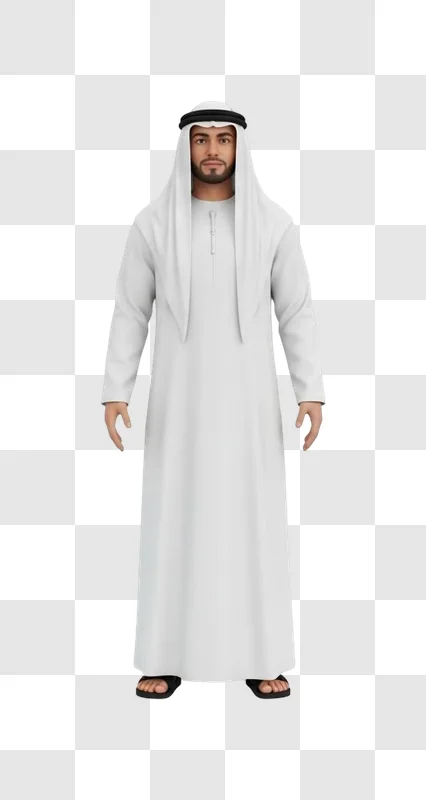 man wearing traditional emirati white kandura