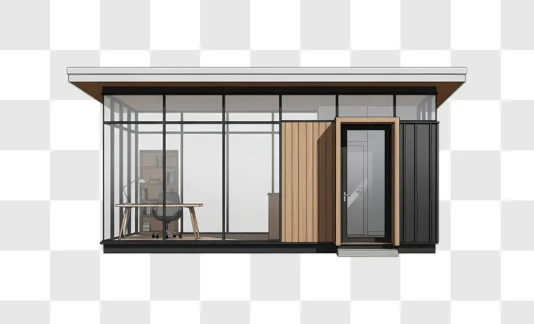 modern backyard office shed with glass wall