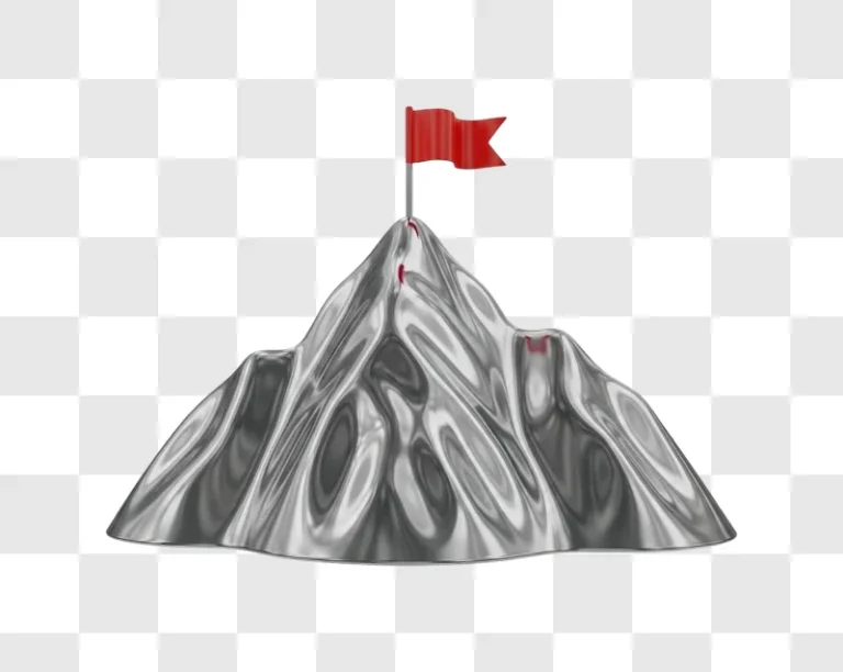 mountain peak with red flag