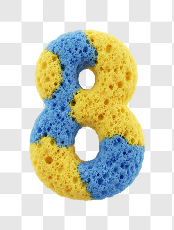 number eight blue and yellow sponge