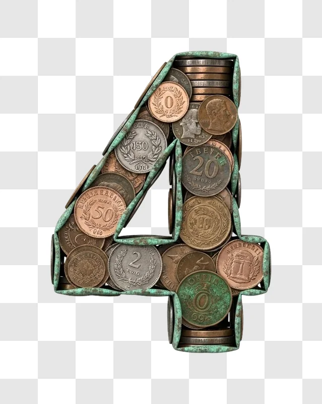 number four made of copper coins