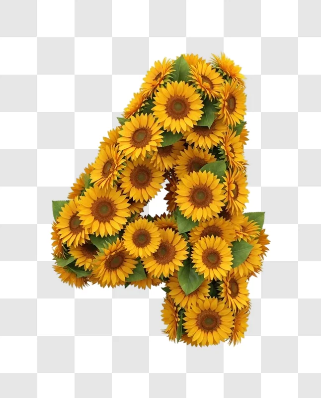 number four made of sunflowers
