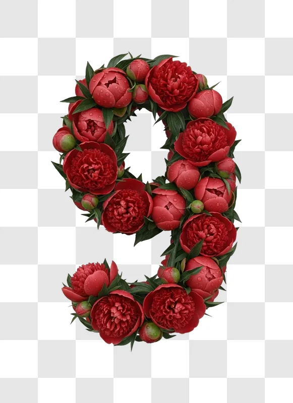 number nine made of red flowers