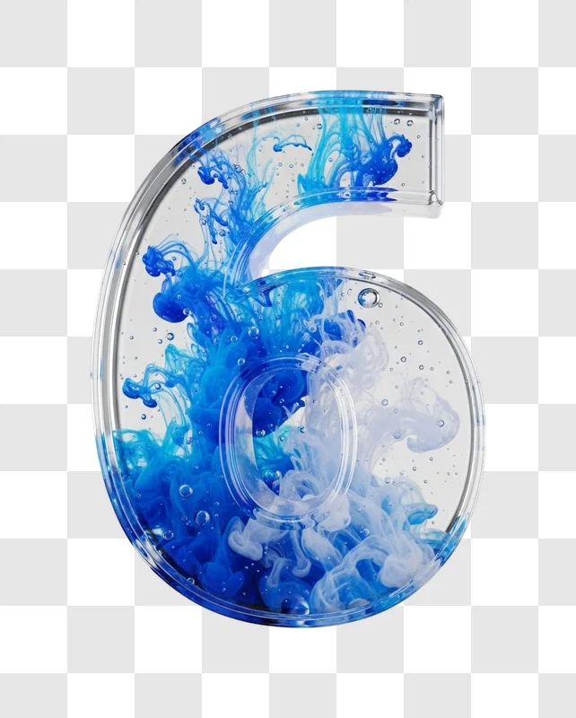 number six with blue liquid
