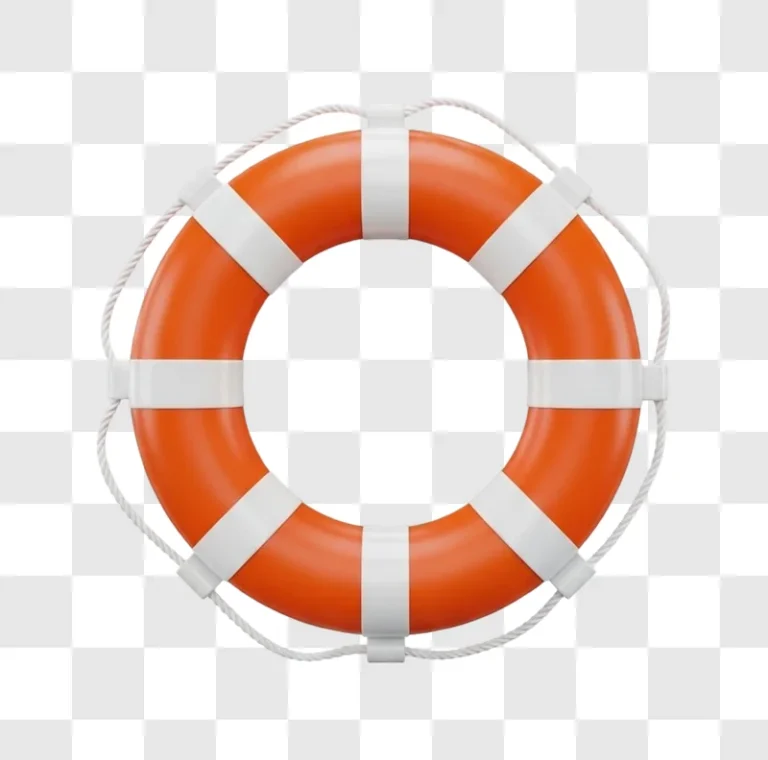 orange and white lifebuoy with ropes 3d render