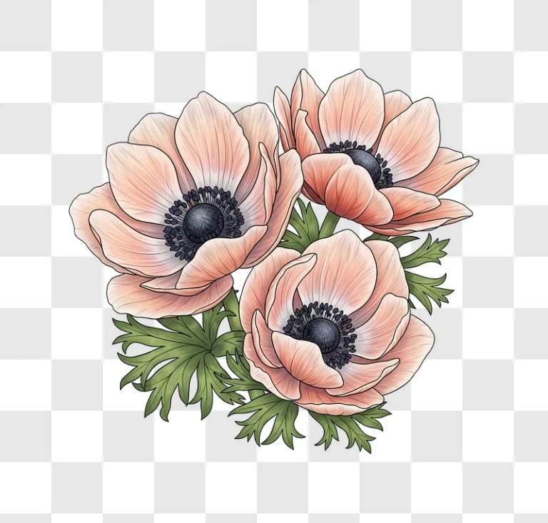 pink anemone flowers illustration