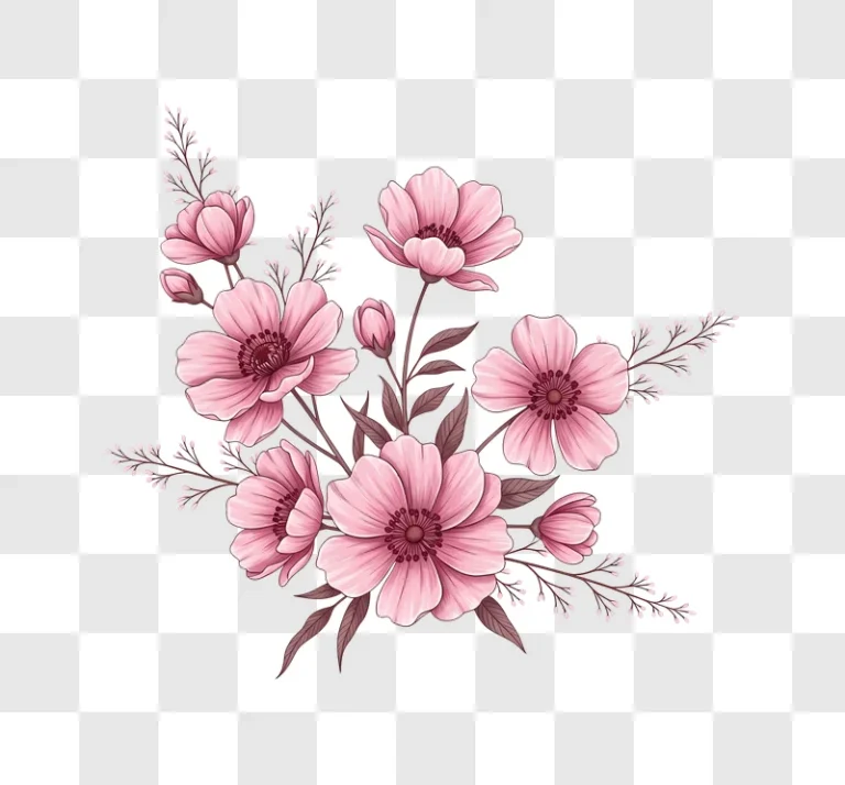 pink flowers bouquet watercolor illustration