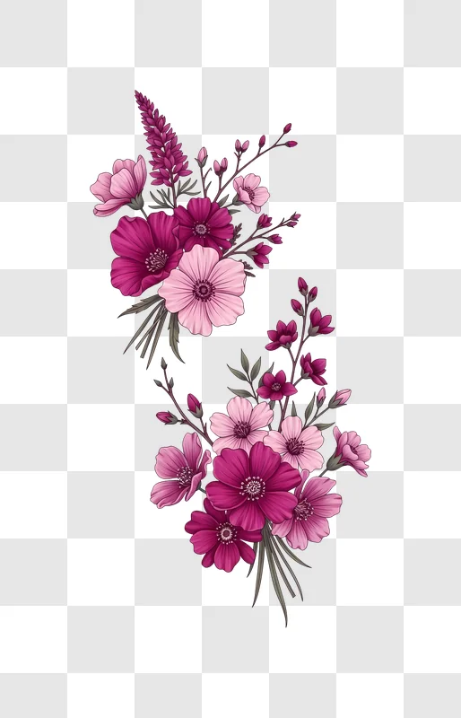 pink flowers on white background