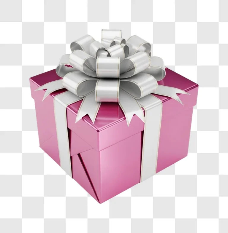pink gift box with silver ribbon
