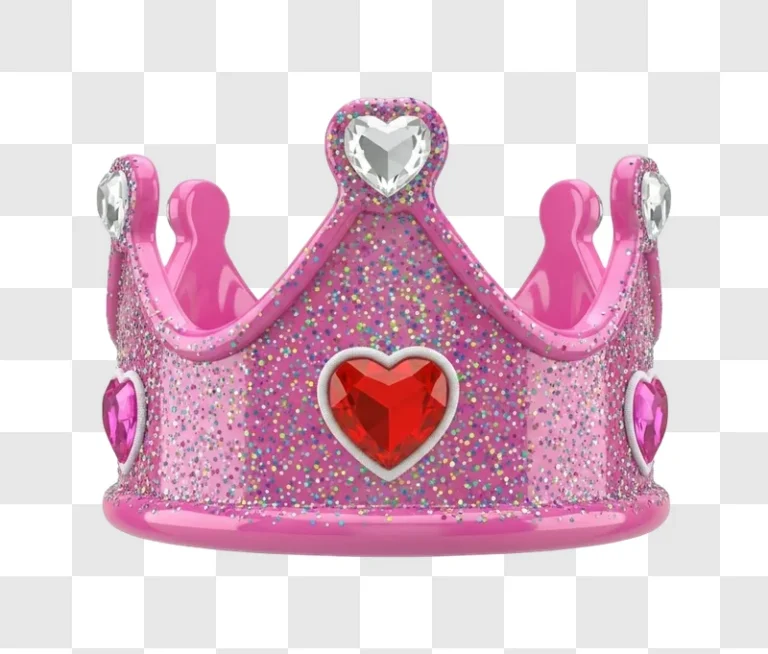 pink glitter crown with heart jewels
