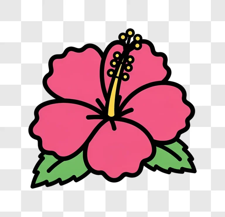 pink hibiscus flower with green leaves