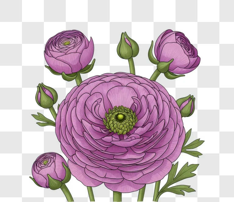 pink ranunculus flowers and buds