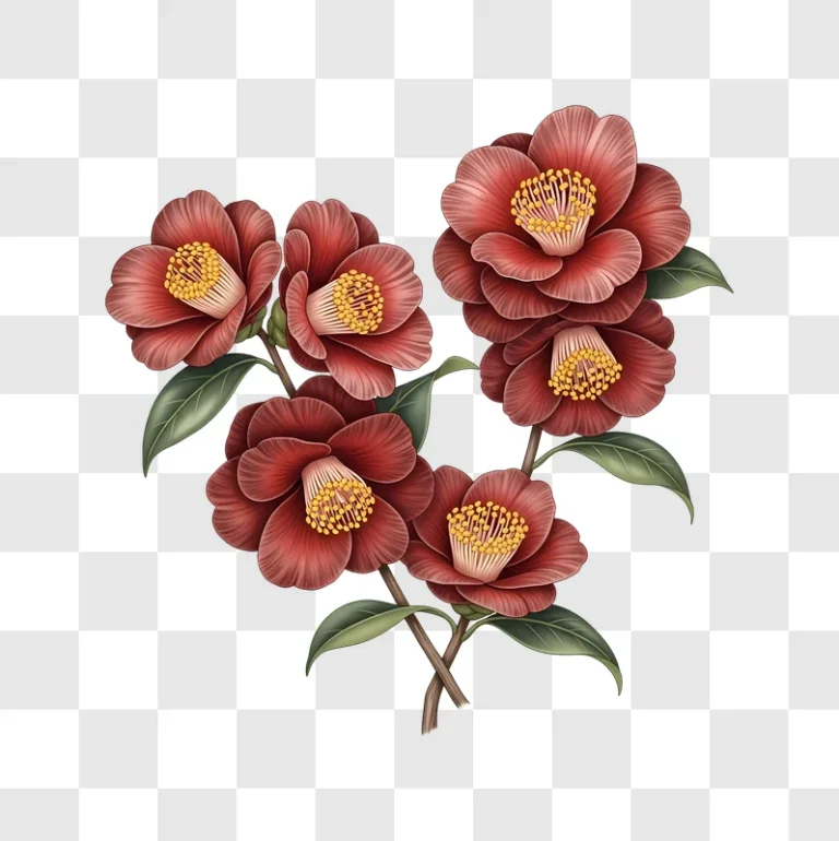 red camellia flowers on stem