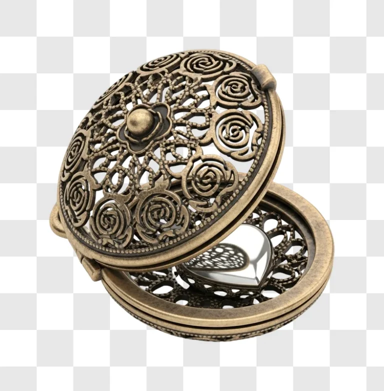 silver jewelry in a round bronze container