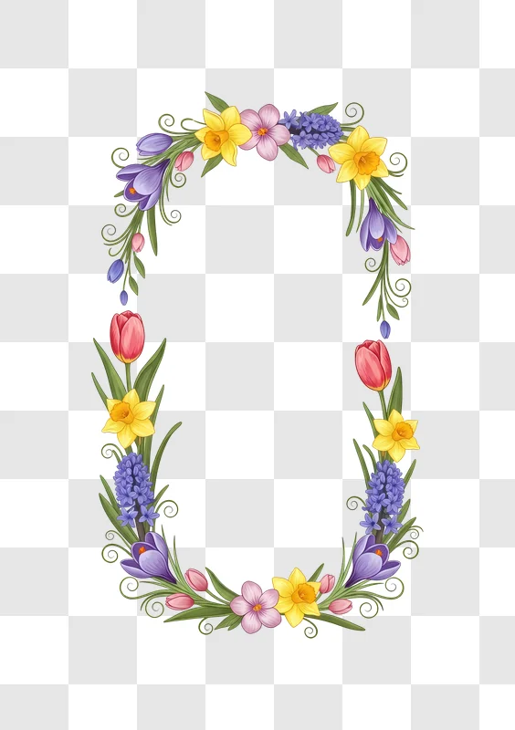 spring flowers border with tulips daffodils hyacinths