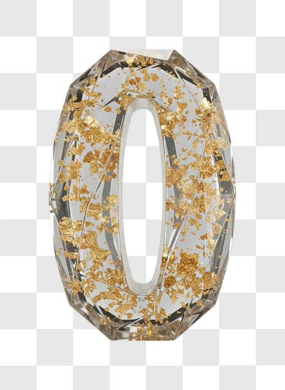 the number zero encased in gold dust crystals