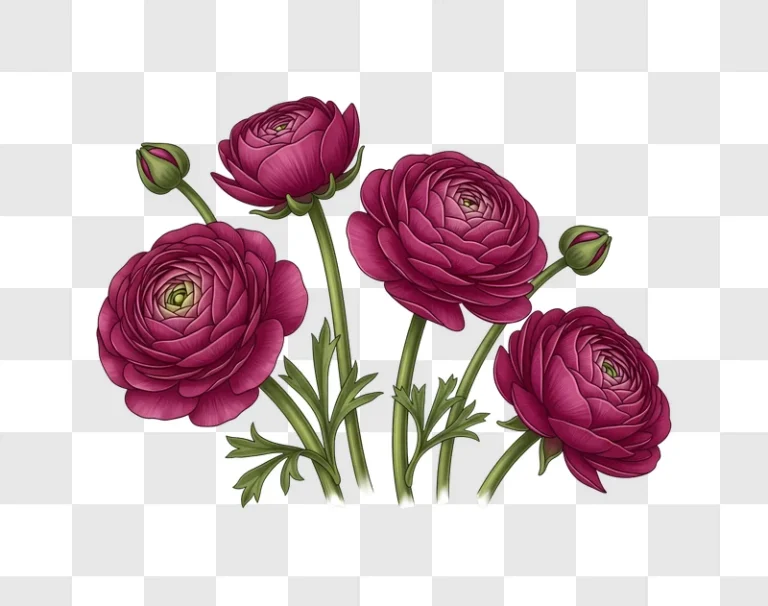 vibrant illustrated ranunculus flowers and buds