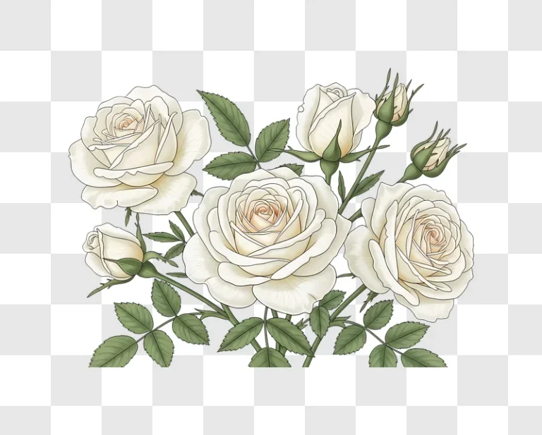 white roses illustration with leaves