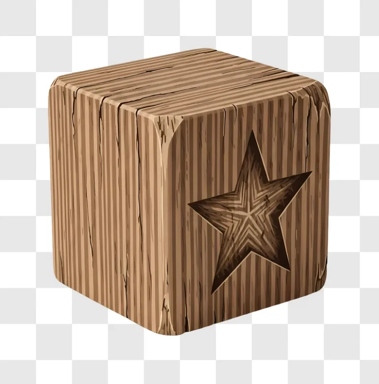 wooden cube with star carving on surface