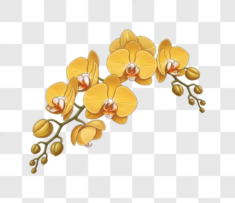 yellow orchid flowers with buds on branch