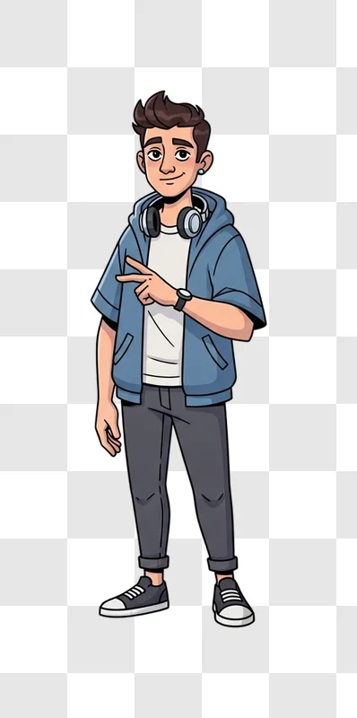 young man wearing headphones and casual outfit