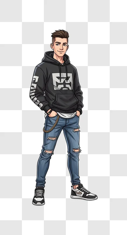 young man wearing ripped jeans standing