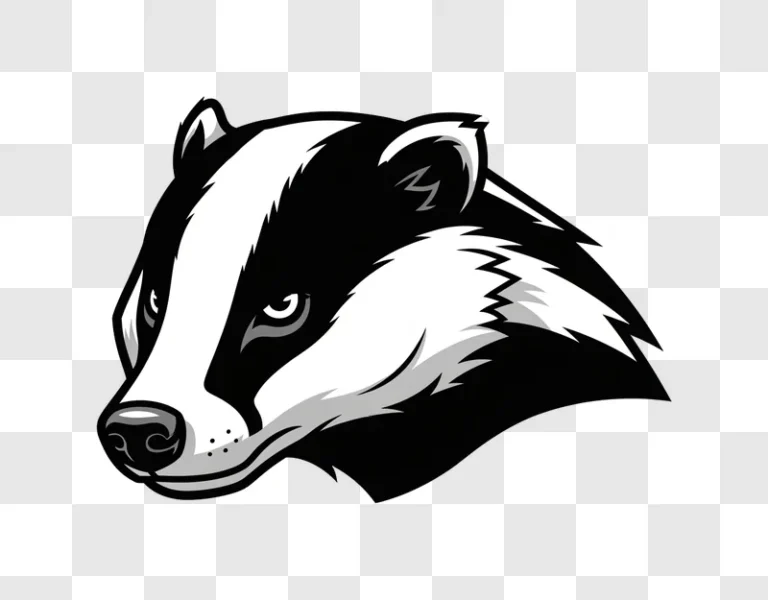 black and white badger head illustration png transparent background personal use design resource