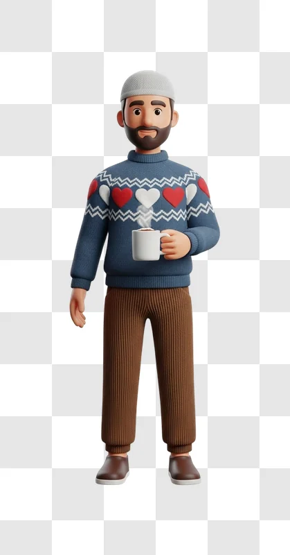 cartoon man holding white mug