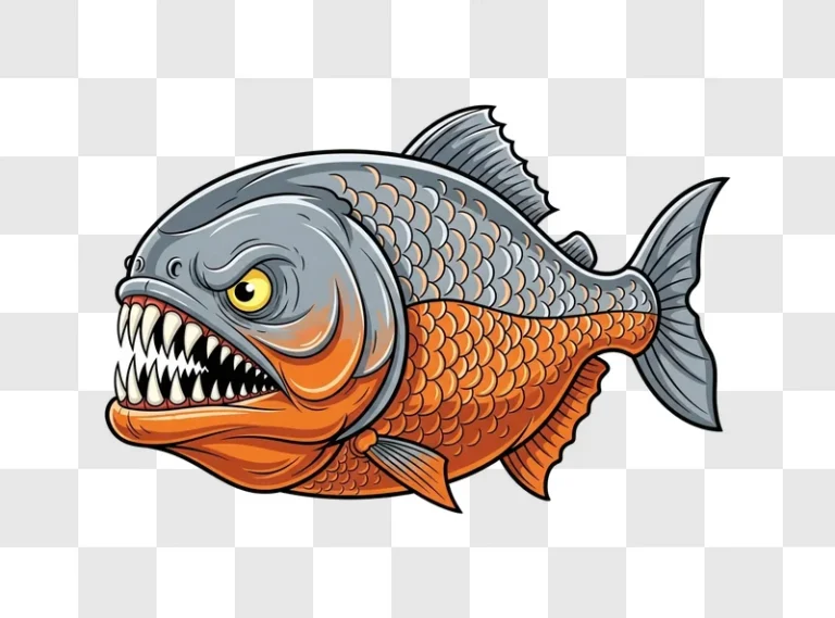 cartoon piranha fish with sharp teeth