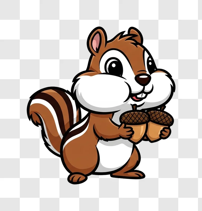 cartoon squirrel holding acorns closeup