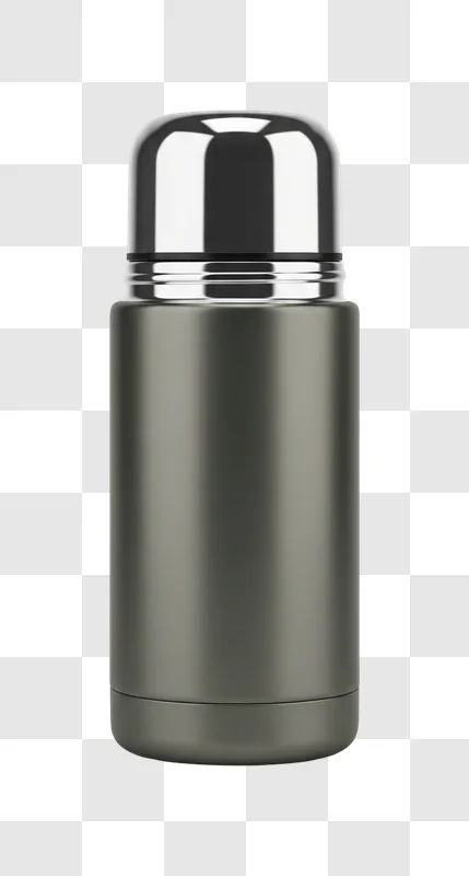 close up of metal thermos bottle