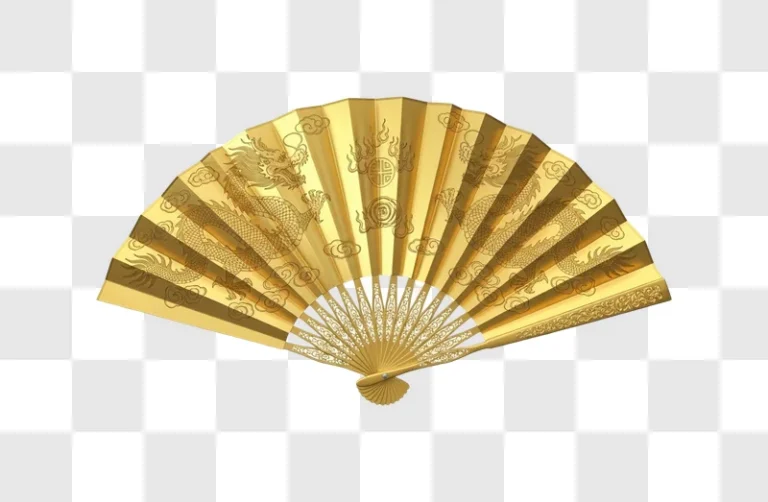 golden chinese folding fan with dragon art