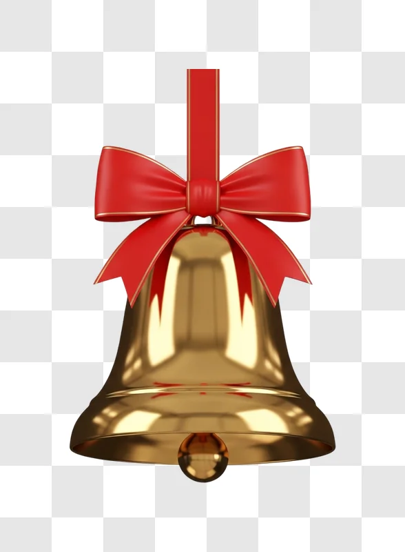golden christmas bell with red ribbon