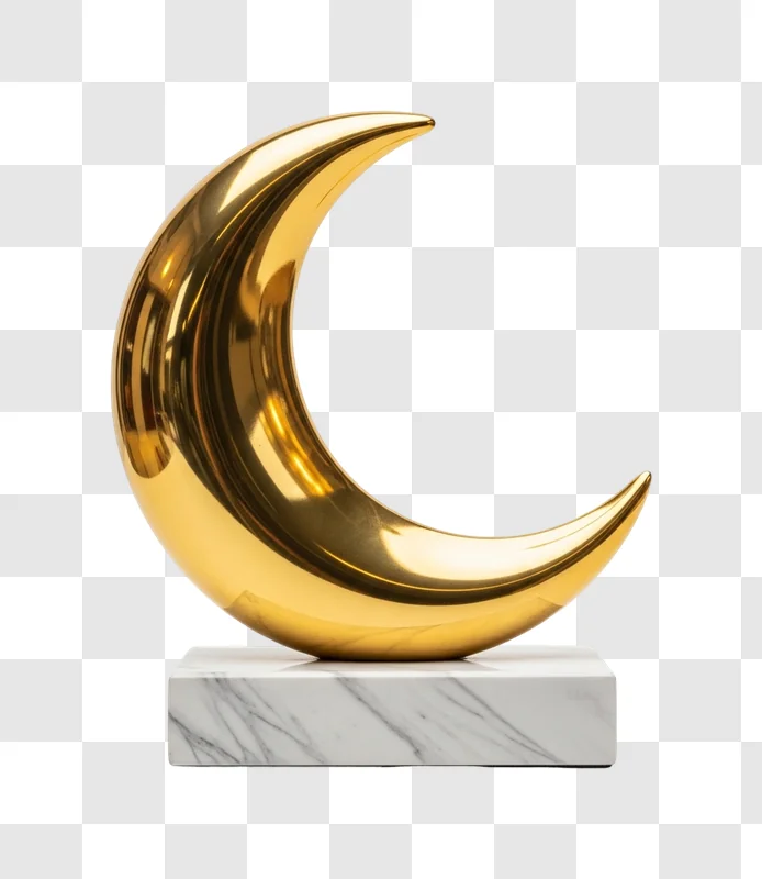 golden crescent moon sculpture on base high quality cut out png transparent background non commercial use only