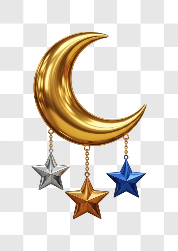 golden crescent moon with stars decoration