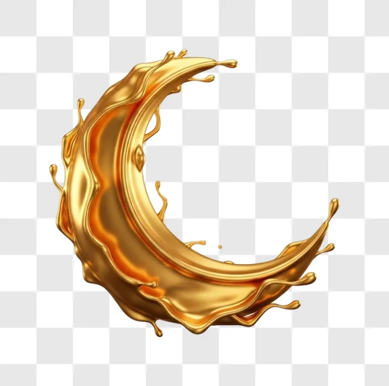 golden liquid forms a crescent moon realistic isolated object png transparent background download for non commercial use