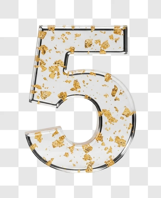 golden number five decoration object 3d render isolated png transparent background personal use design resource