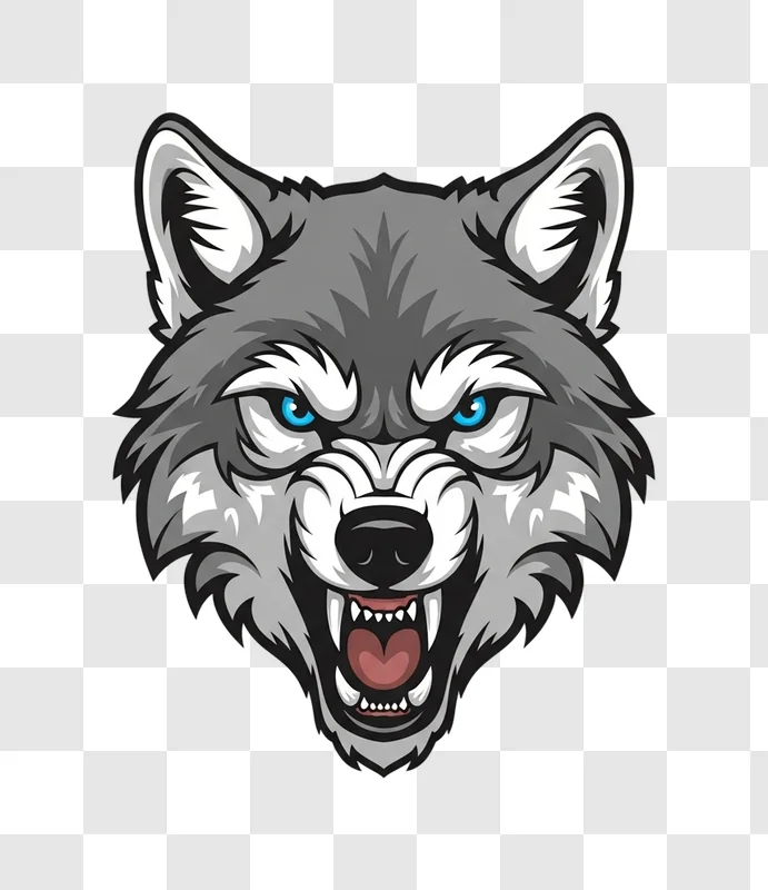 gray wolf cartoon angry face closeup flat design element png transparent background personal use design resource