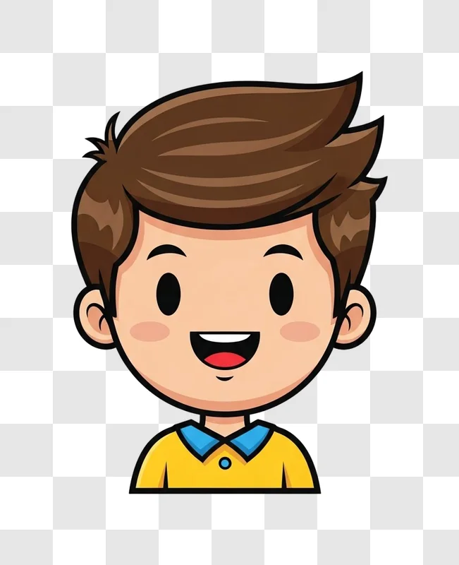 happy cartoon boy smiling wearing yellow shirt