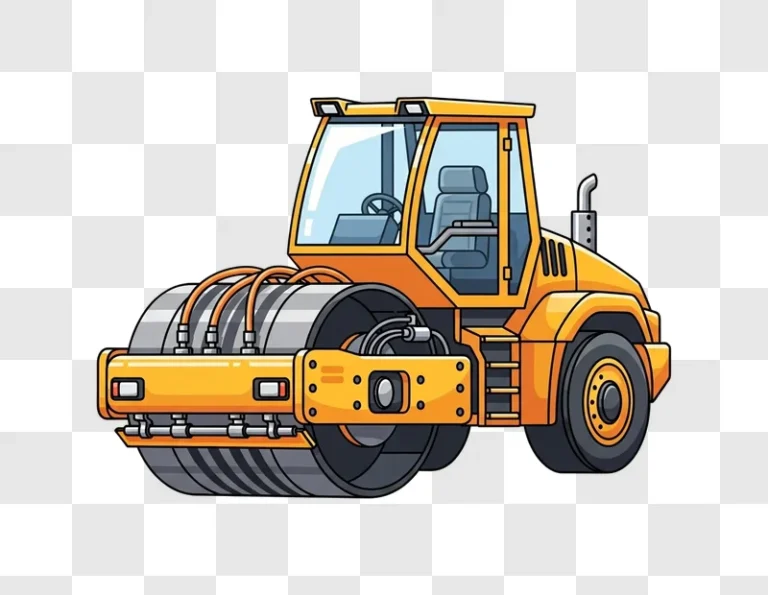 heavy duty orange road roller cartoon illustration