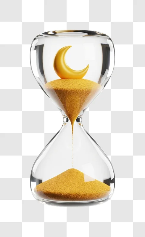 hourglass with yellow sand and crescent