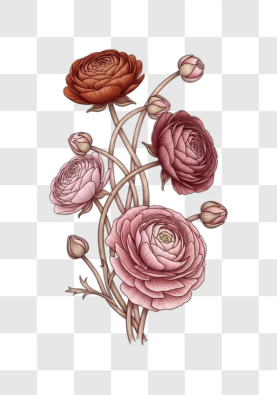 intertwined ranunculus flowers illustration