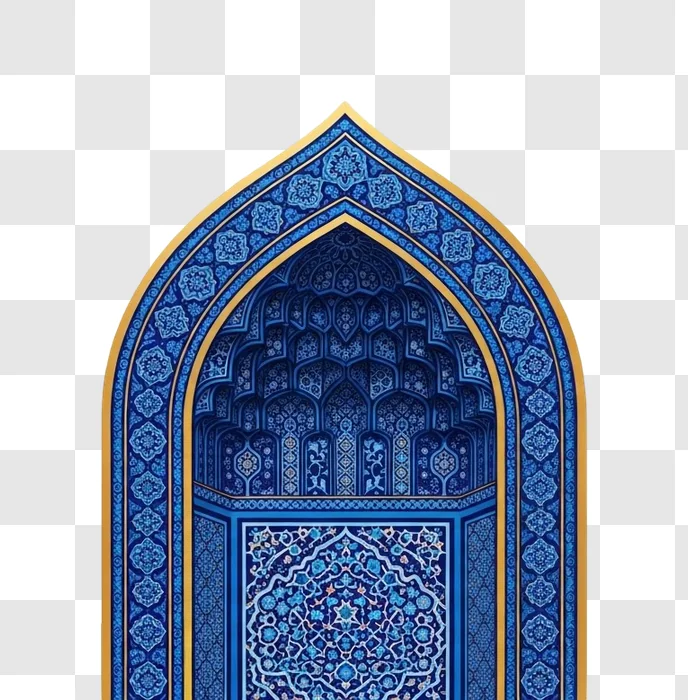 intricate blue and gold islamic archway